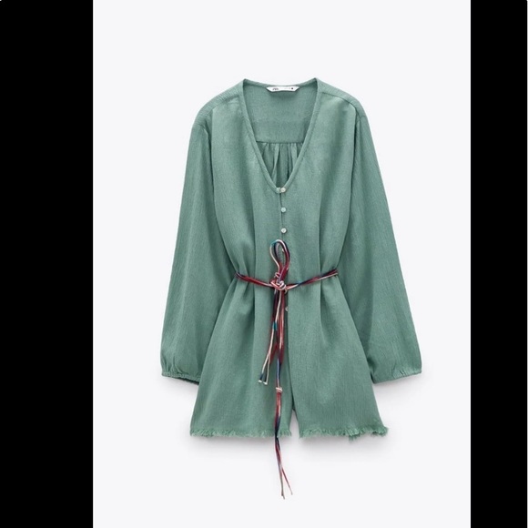 Zara Oversized Rustic Romper w/ rope belt Green Size S - Picture 3 of 17
